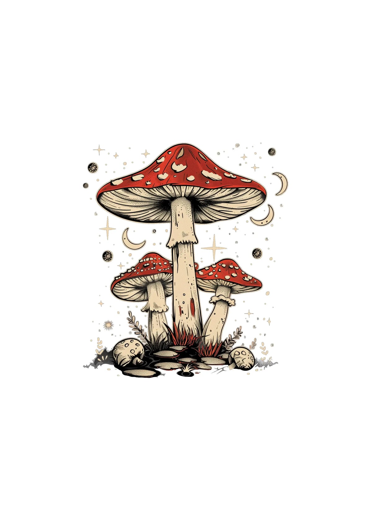 Boho Retro Hippie Mushrooms Natural Unisex Bamboo/Cotton Graphic T-Shirt Spun Bamboo