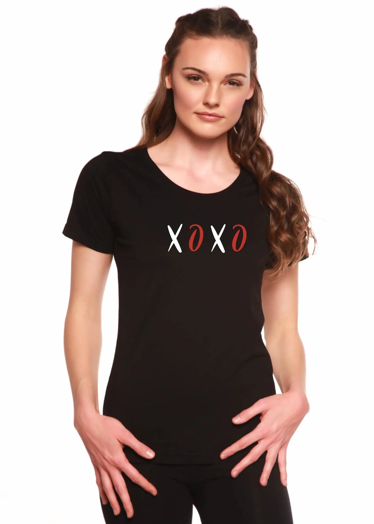 XOXO Women's Bamboo Sleeve Scoop Neck Graphic T-Shirt Spun Bamboo