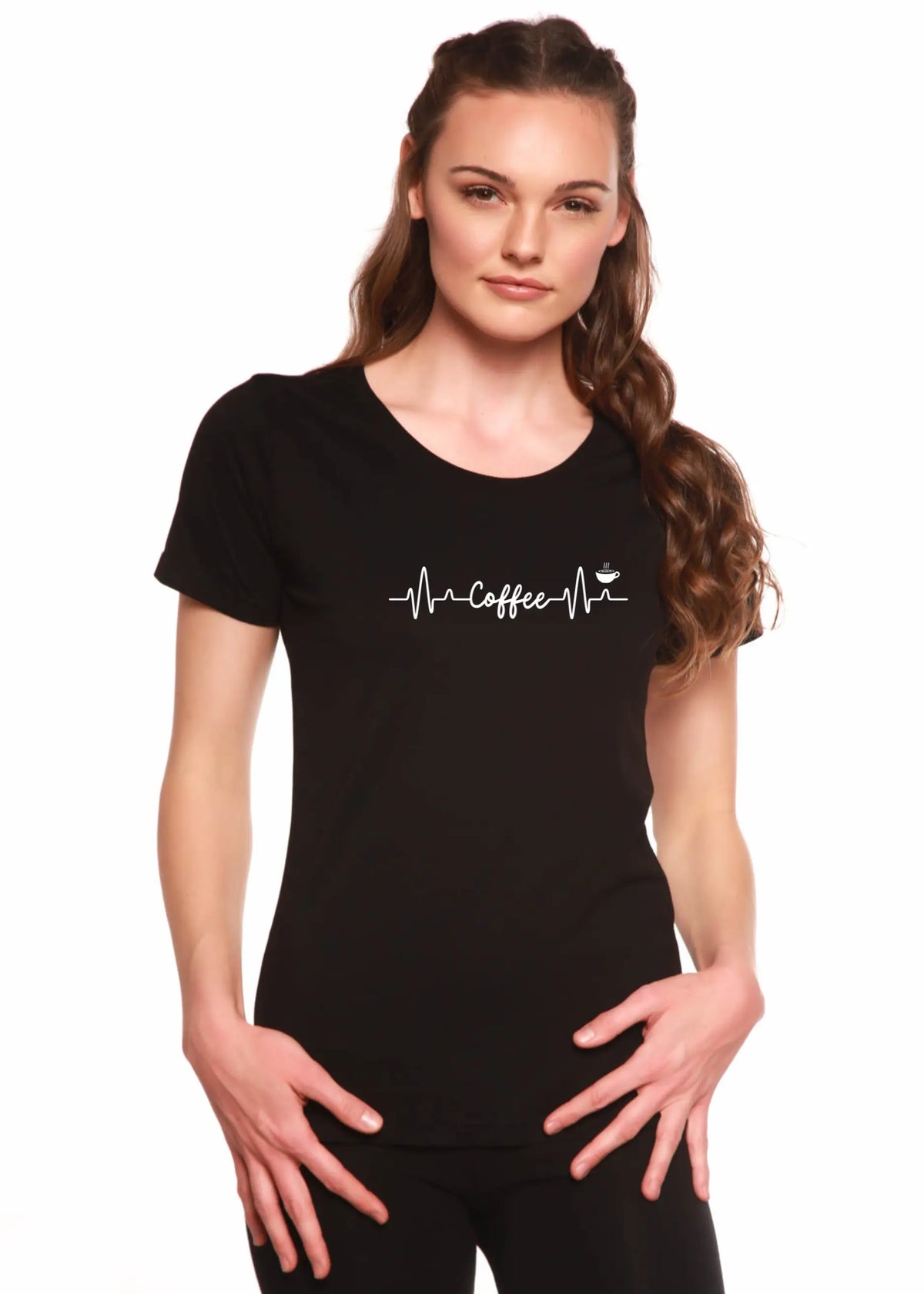 Heartbeat Coffee Printed Women's Bamboo/Cotton Short Sleeve Scoop Neck T-Shirt Spun Bamboo