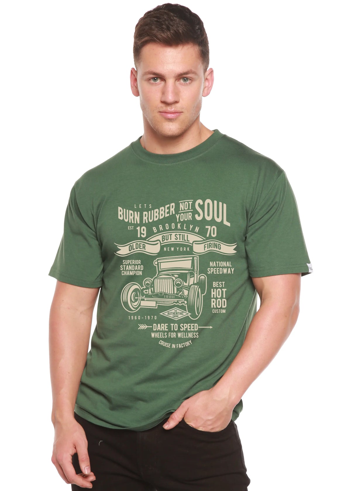 Burn Rubber Men's Bamboo Viscose/Organic Cotton Short Sleeve Graphic T-Shirt Spun Bamboo