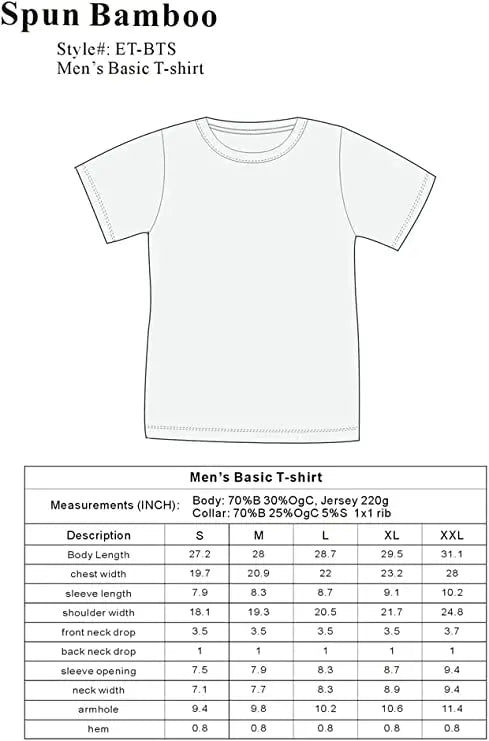 Clearance Men's Bamboo Short Sleeve Contrast Stitch T-Shirt Spun Bamboo