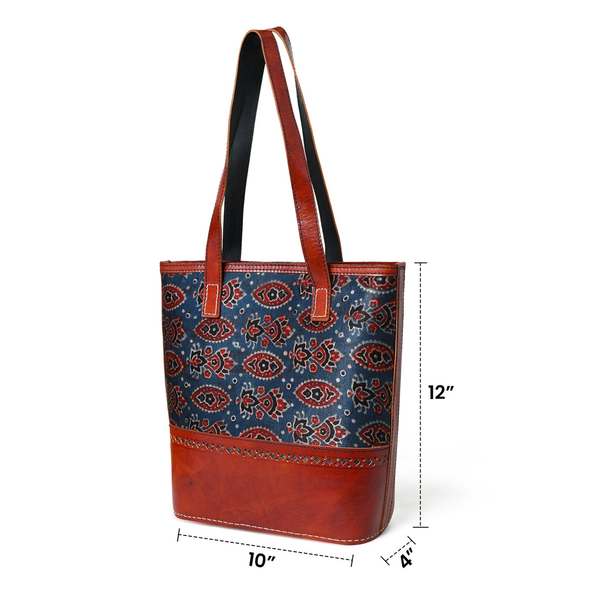 Neela Ajrakh Leather Tote Bag Classy Leather Bags