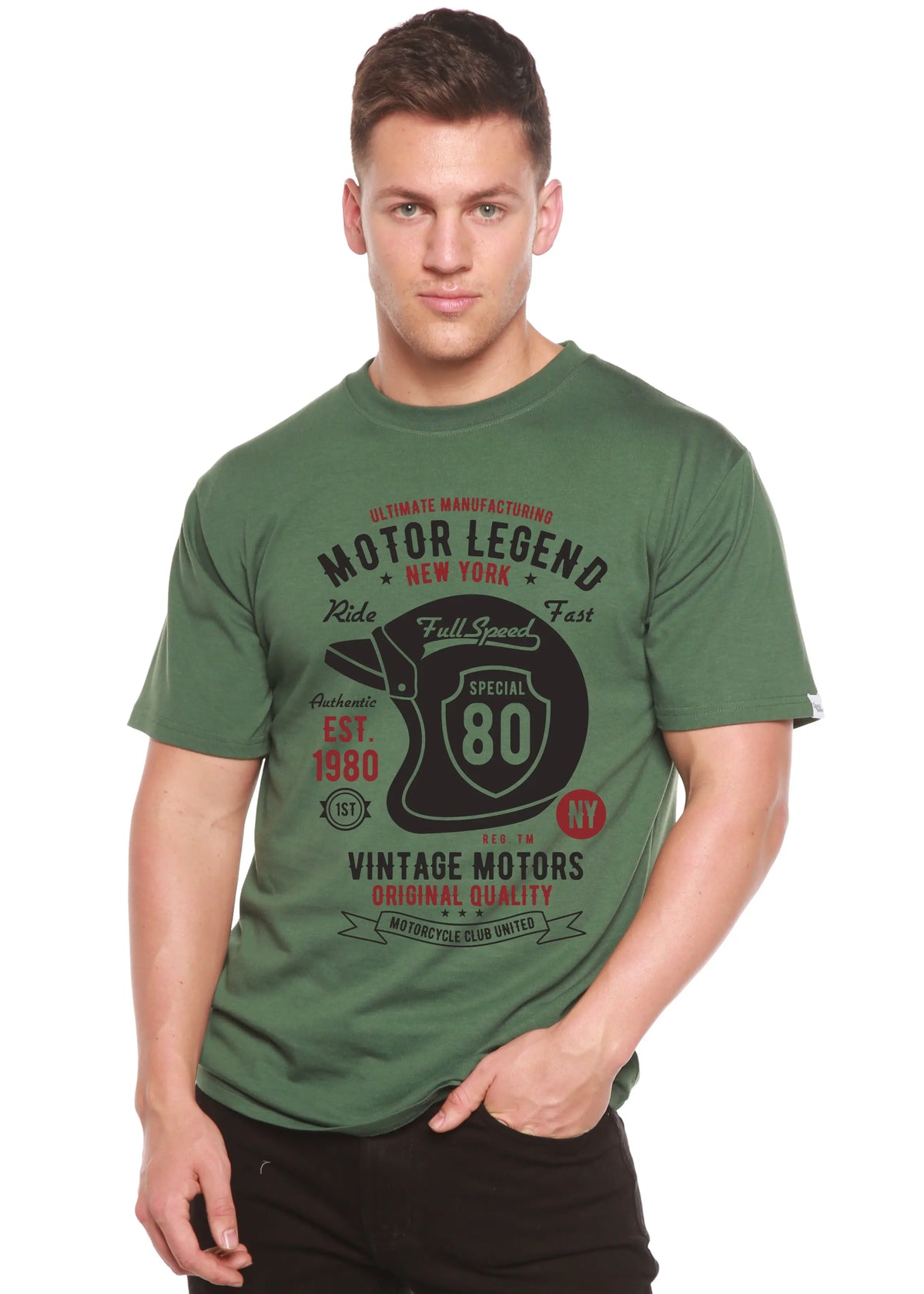 Motor Legend Helmet Men's Bamboo Viscose/Organic Cotton Short Sleeve Graphic T-Shirt Spun Bamboo
