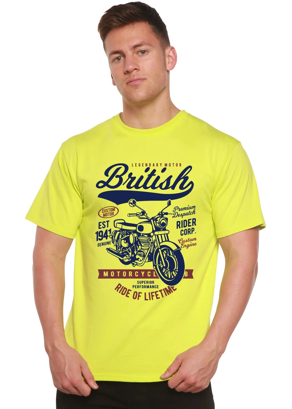 British Motorcycle Men's Bamboo Viscose/Organic Cotton Short Sleeve Graphic T-Shirt Spun Bamboo