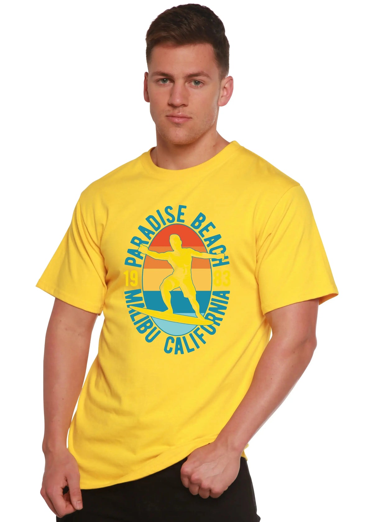 Paradise Beach 1983 Men's Bamboo Viscose/Organic Cotton Short Sleeve Graphic T-Shirt Spun Bamboo