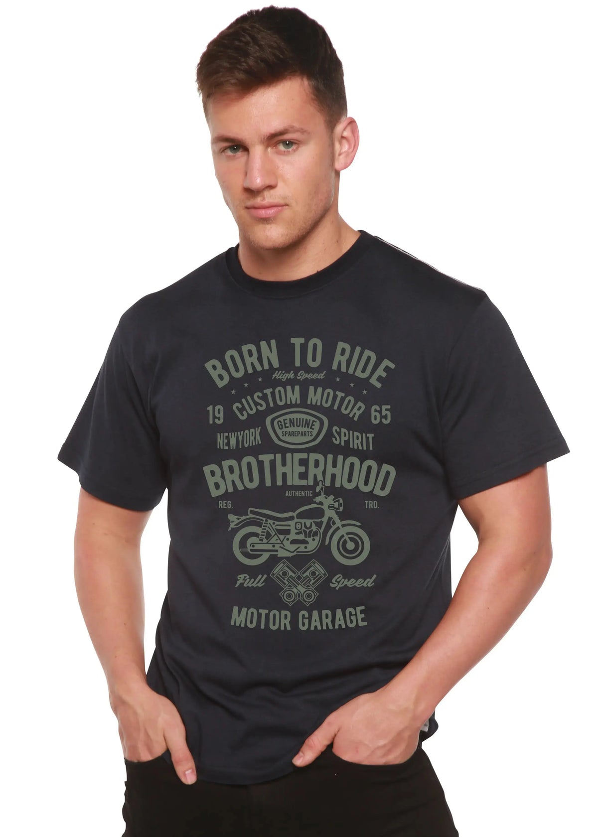 Motorcycle Brotherhood Men's Bamboo Viscose/Organic Cotton Short Sleeve Graphic T-Shirt Spun Bamboo