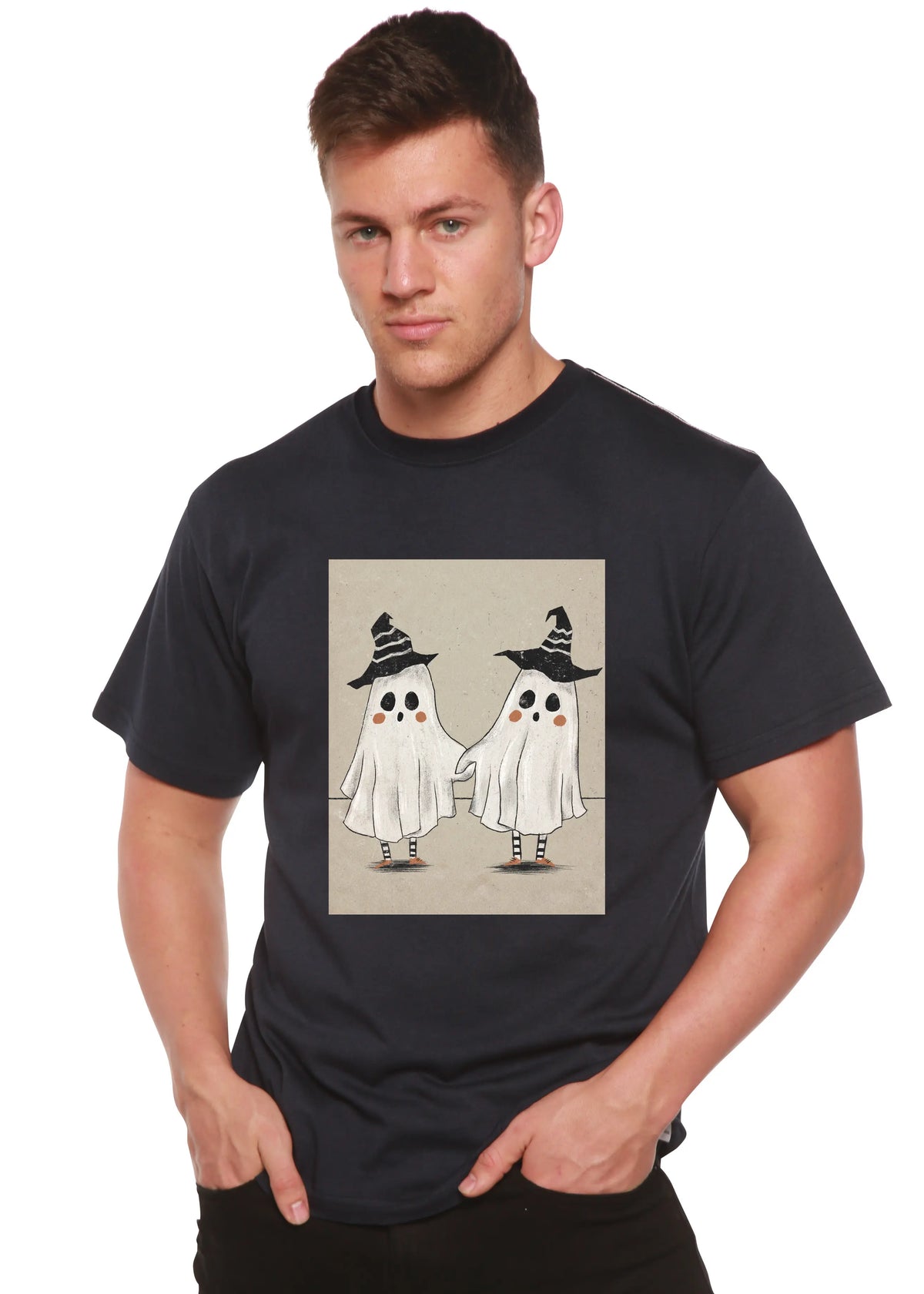Cute Ghost Men's Bamboo Viscose/Organic Cotton Short Sleeve Graphic T-Shirt Spun Bamboo