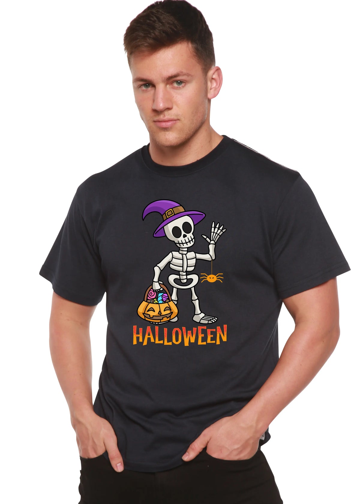 Happy Halloween Unisex Bamboo Viscose/Organic Cotton Short Sleeve Graphic T-Shirt Spun Bamboo