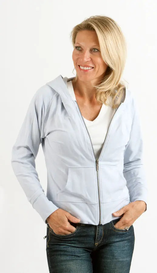 Clearance Women's Bamboo French Terry Zip Hooded Sweatshirt in Arctic Ice Spun Bamboo