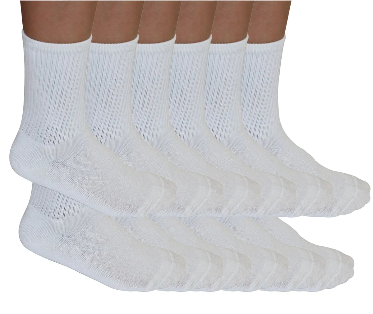 3/4 Crew Athletic Bamboo Viscose Socks Unisex White Color - 12-pack Spun Bamboo