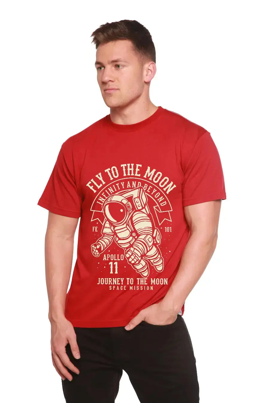 Fly To The Moon Men's Bamboo Viscose/Organic Cotton Short Sleeve Graphic T-Shirt Spun Bamboo