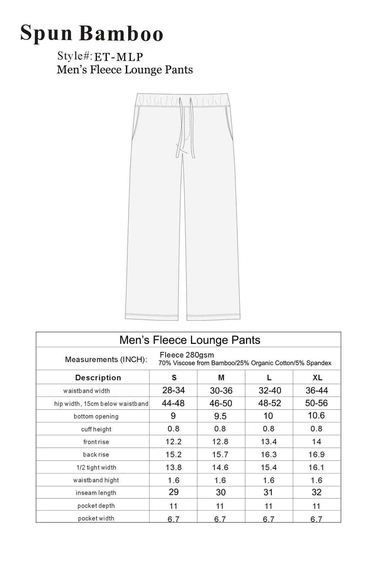 Men's Bamboo Viscose Fleece Lounge Pants Spun Bamboo