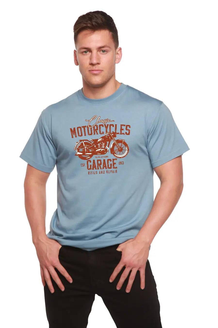 Motorcycles Garage Men's Bamboo Viscose/Organic Cotton Short Sleeve Graphic T-Shirt Spun Bamboo