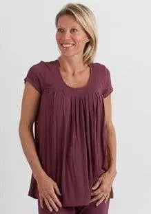 Clearance Women's Bamboo Viscose Pleated Lounge Top Black Spun Bamboo