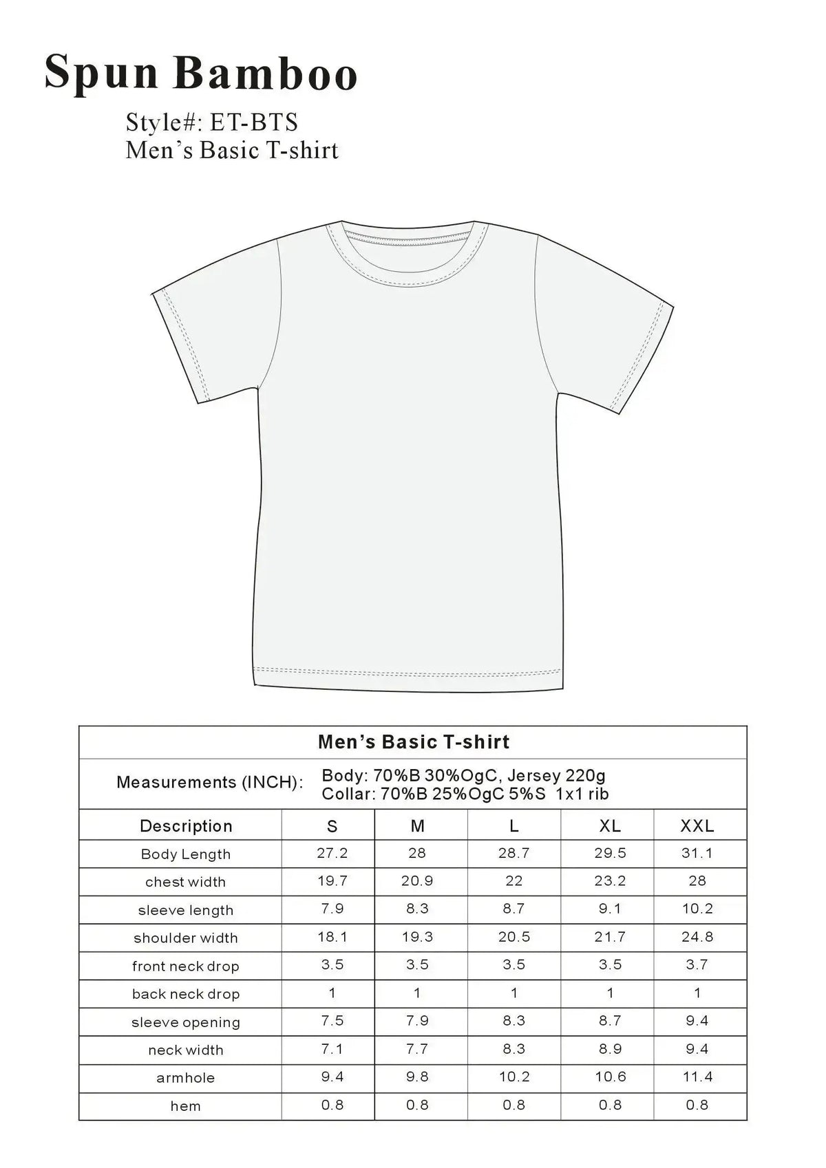 Clearance Men's Bamboo Short Sleeve T-Shirt - Classic Cut Spun Bamboo