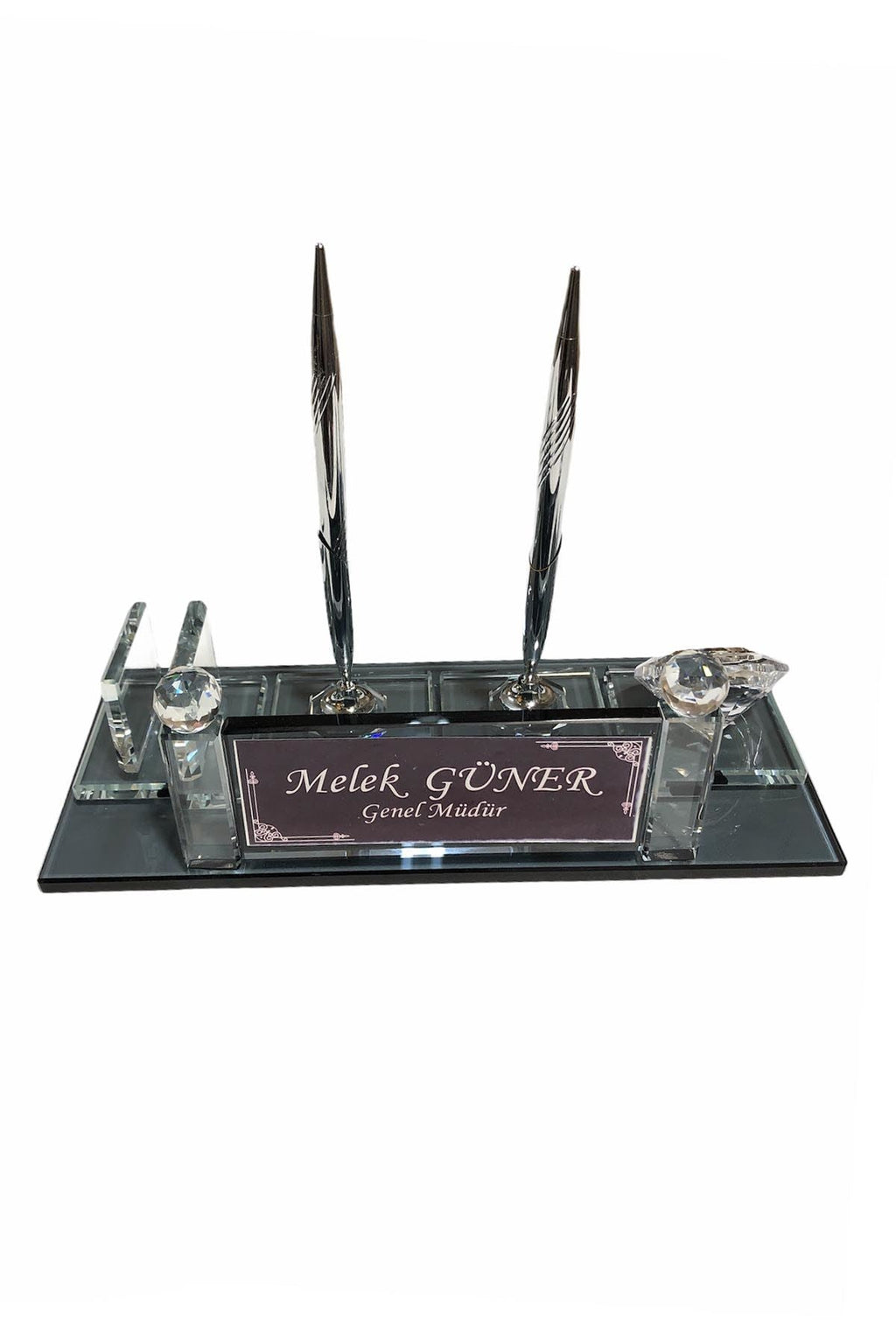 MOOG Black Glass Desk Name Plate With Clock Moogdesk