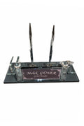 MOOG Black Glass Desk Name Plate With Clock Moogdesk