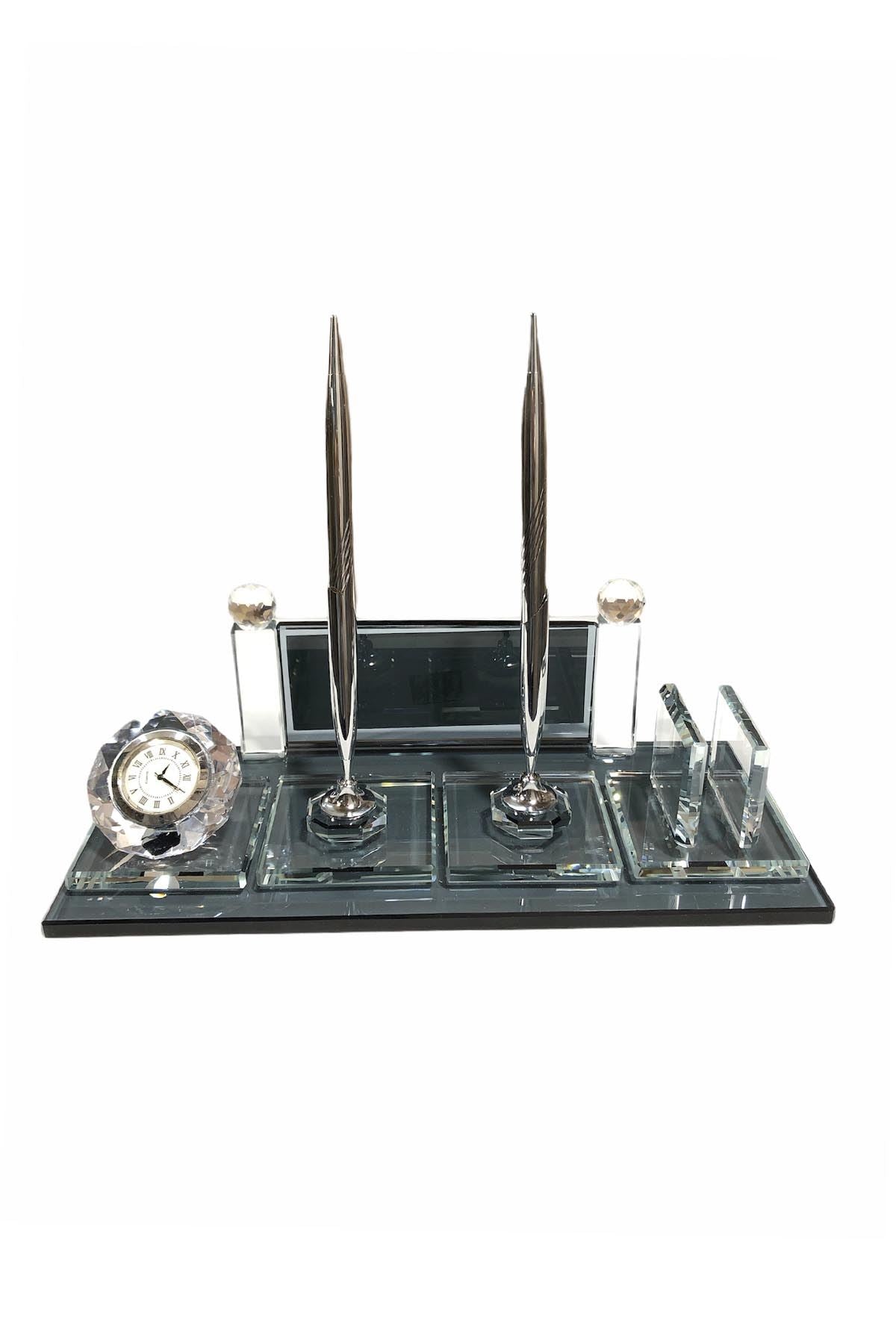 MOOG Black Glass Desk Name Plate With Clock Moogdesk