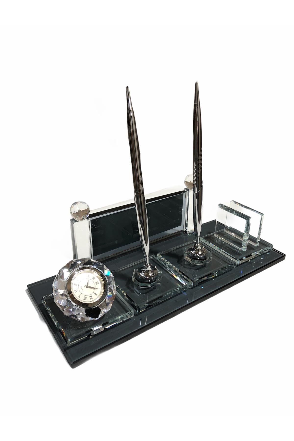 MOOG Black Glass Desk Name Plate With Clock Moogdesk