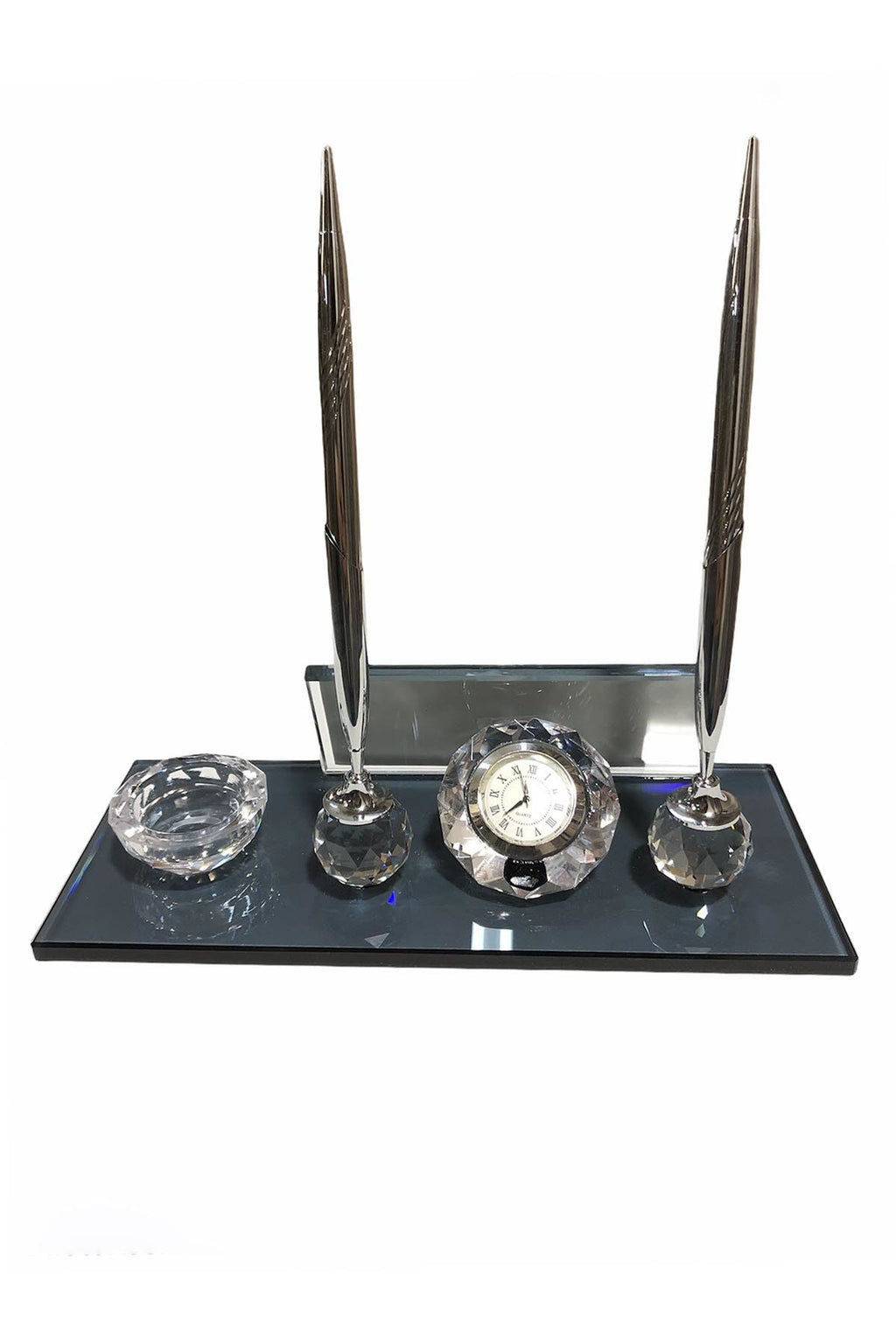 MOOG  Black Glass Desk Name Plate With Clock Moogdesk