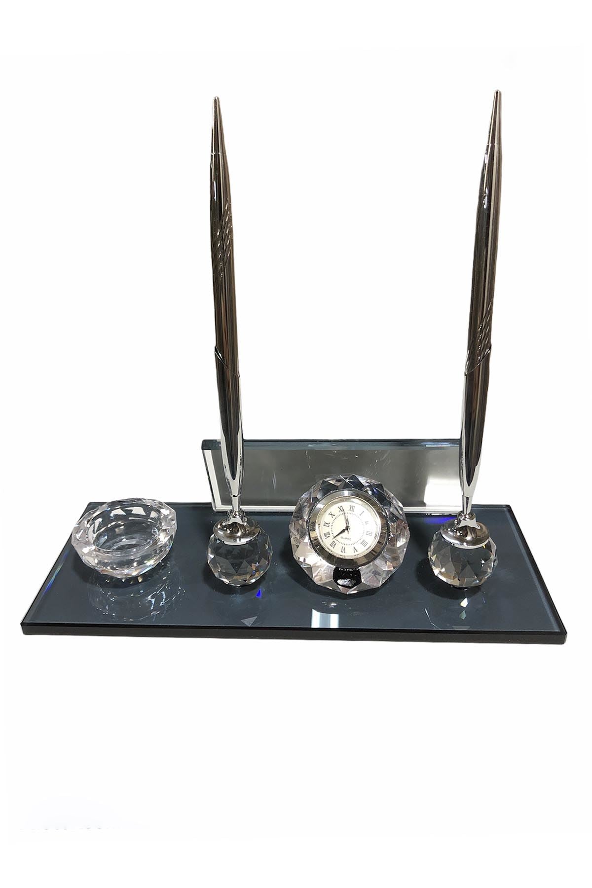 MOOG  Black Glass Desk Name Plate With Clock Moogdesk