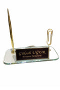 MOOG  Glass Desk Name Plate With Golden Pen Moogdesk