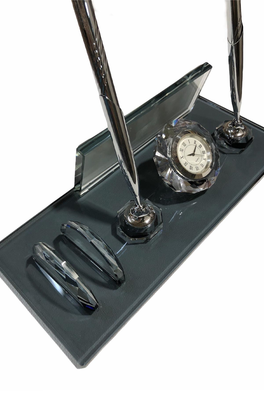 MOOG  Black Glass Desk Name Plate With Clock Moogdesk