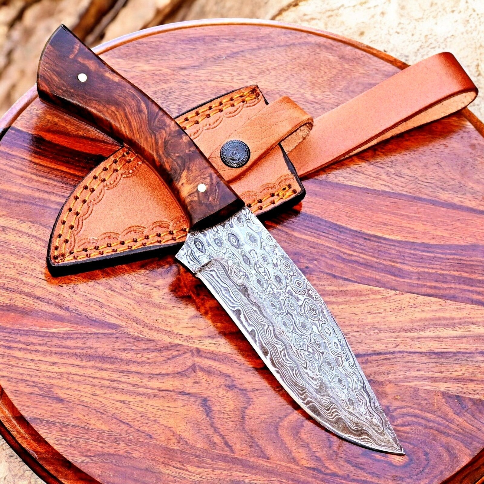 Handmade Damascus Hunting Knife with Rosewood Handle Damascus Knife Store