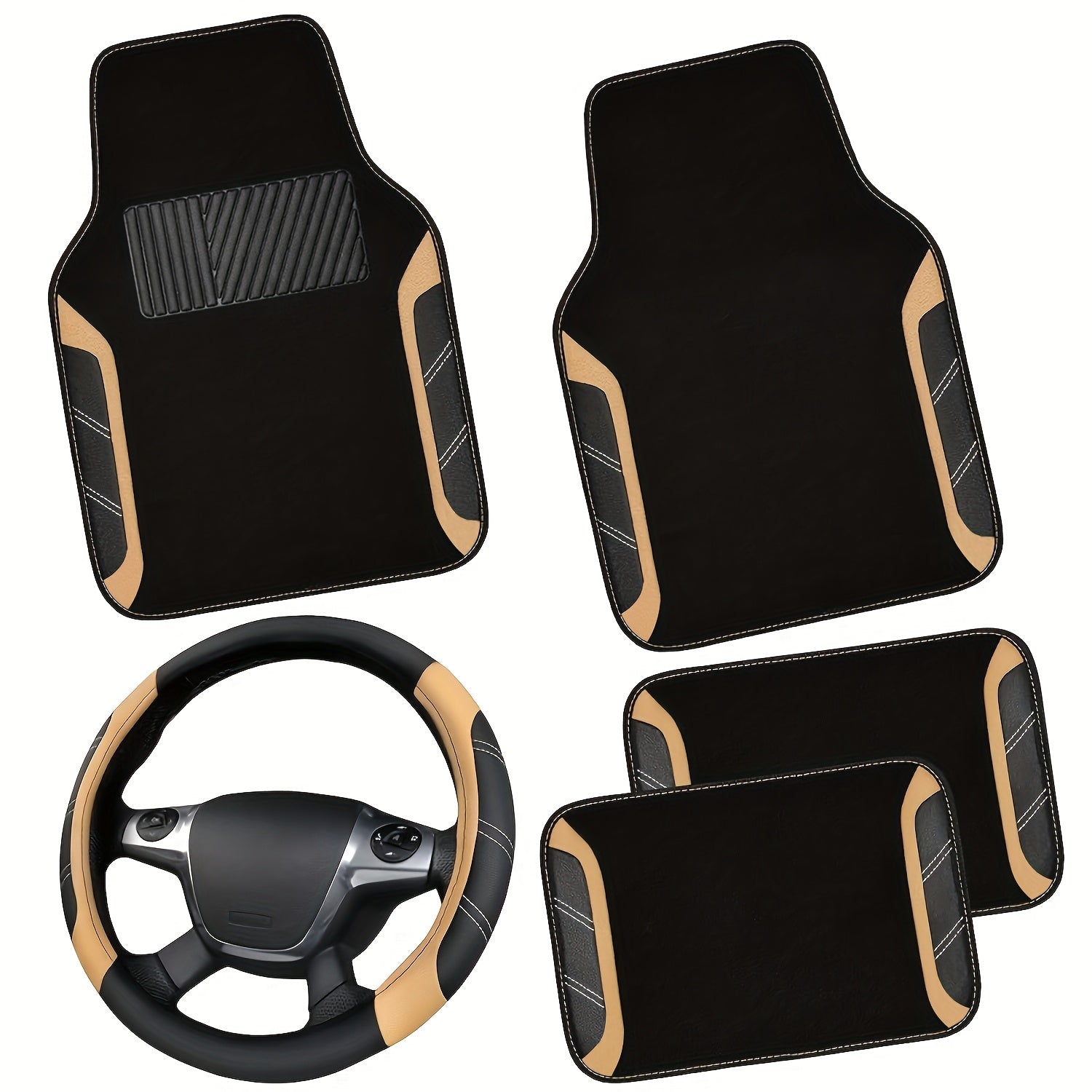 Steering Wheel Cover And Waterproof Car Floor Mats, Microfiber Universal Car Combo Fit for 95% Sedan, SUV, Cars, 14.5-15inch Sporty Anti-Slip Safety Comfortable Design Shore Co. Shop