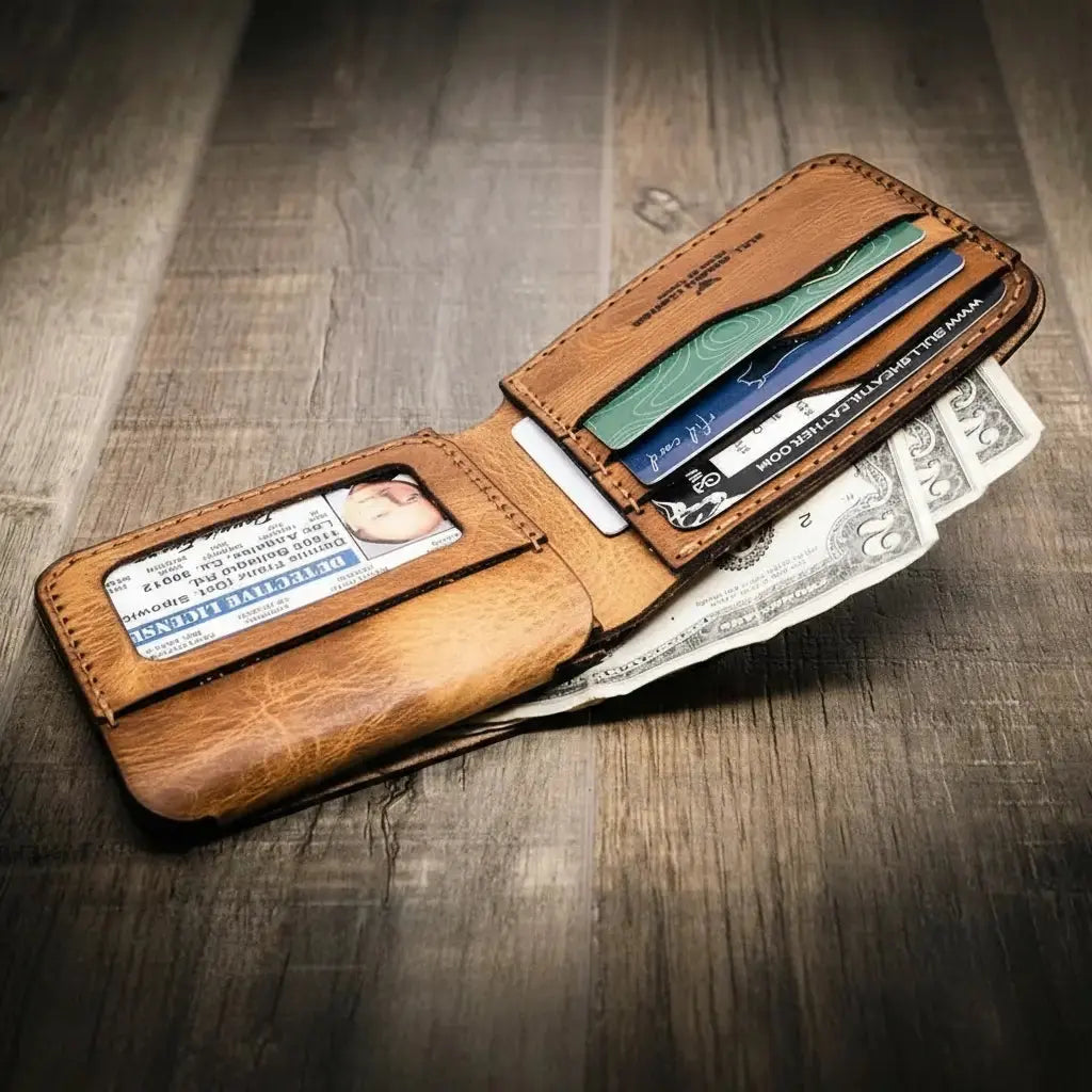 Badge Bifold Wallet Bull Sheath Leather