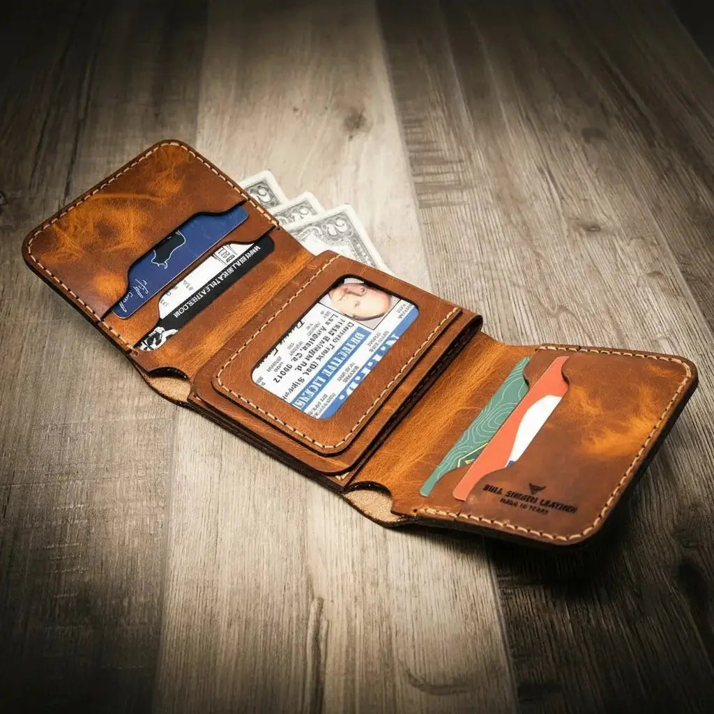 Badge Trifold Wallet Bull Sheath Leather