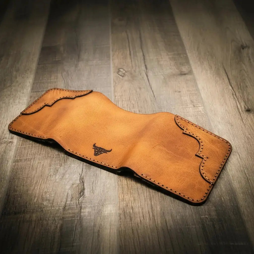 Western Trifold Wallet Bull Sheath Leather