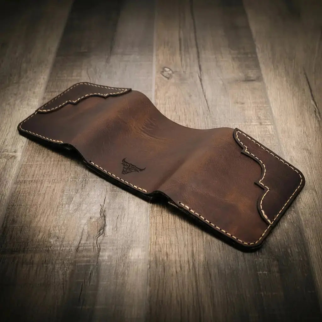 Western Trifold Wallet Bull Sheath Leather