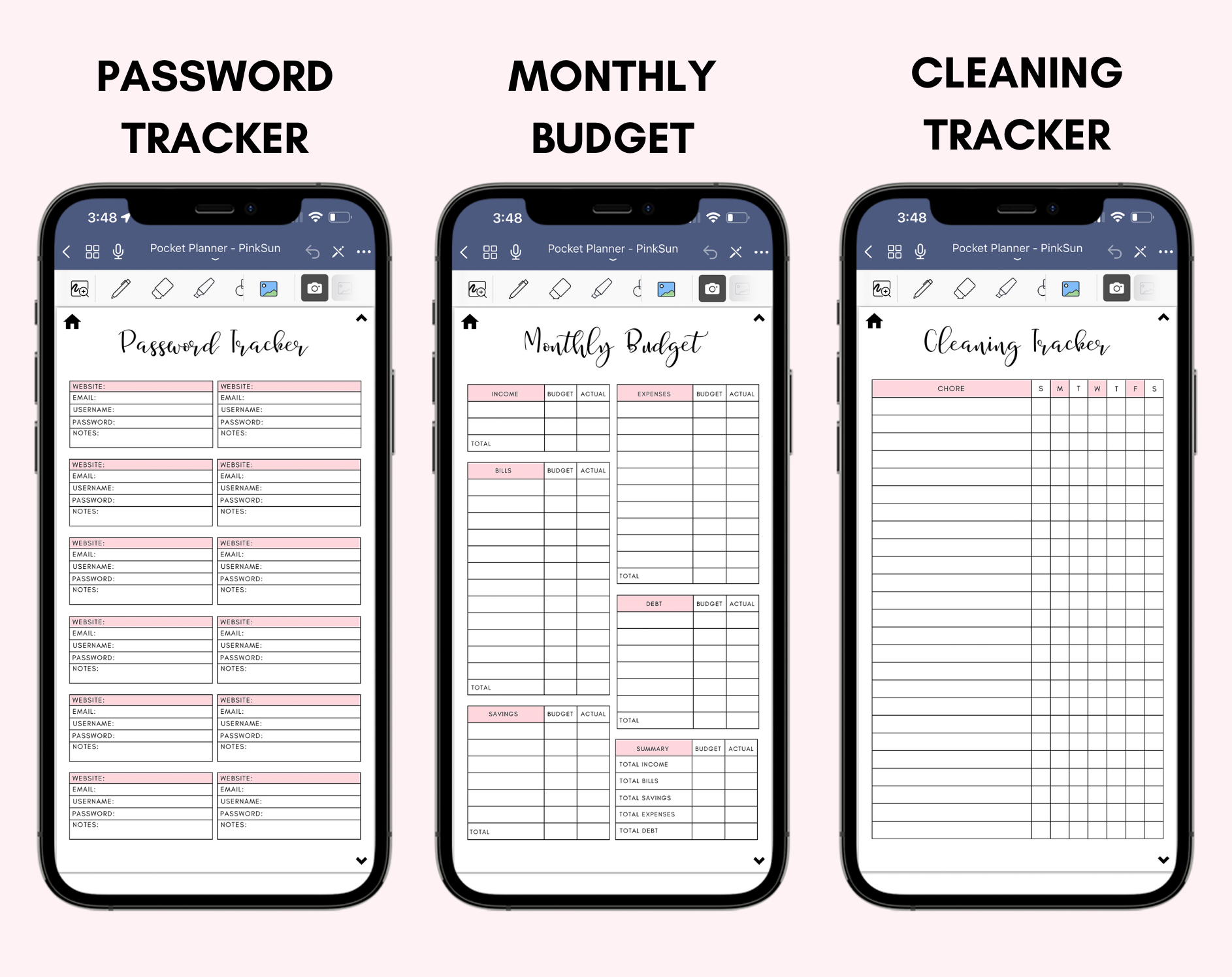 Digital Phone Planner Pink Jessica Autumn