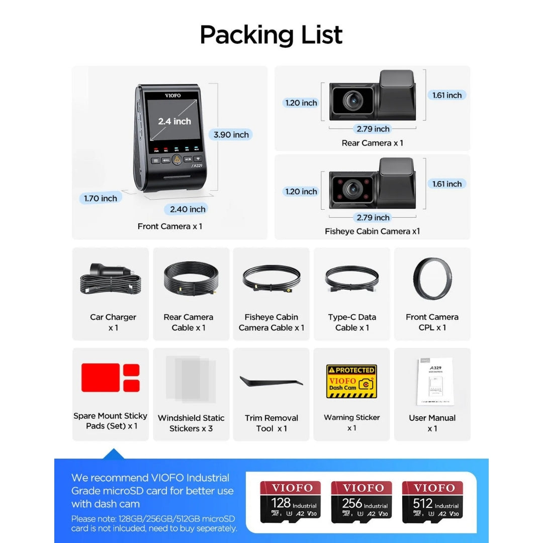 VIOFO A329S 3CH 4K Front + 2K Rear + 2K Interior Sony STARVIS 2 Dash Cam BlackboxMyCar