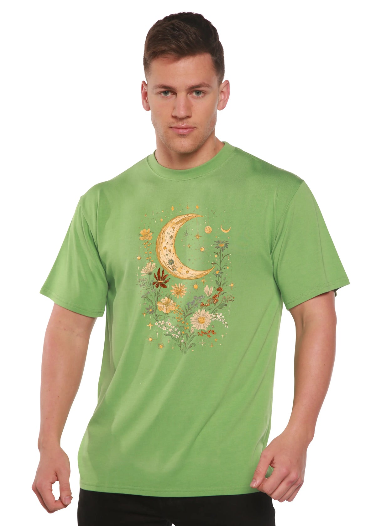Celestial Moon Boho Flowers Vintage Unisex Bamboo/Cotton Graphic T-Shirt Spun Bamboo
