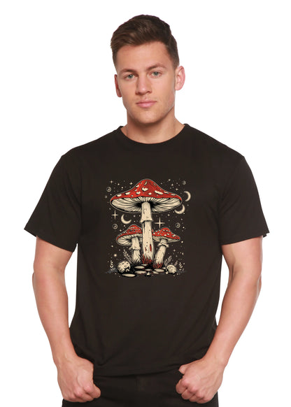 Boho Retro Hippie Mushrooms Natural Unisex Bamboo/Cotton Graphic T-Shirt Spun Bamboo