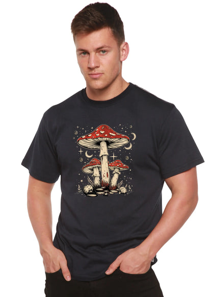 Boho Retro Hippie Mushrooms Natural Unisex Bamboo/Cotton Graphic T-Shirt Spun Bamboo