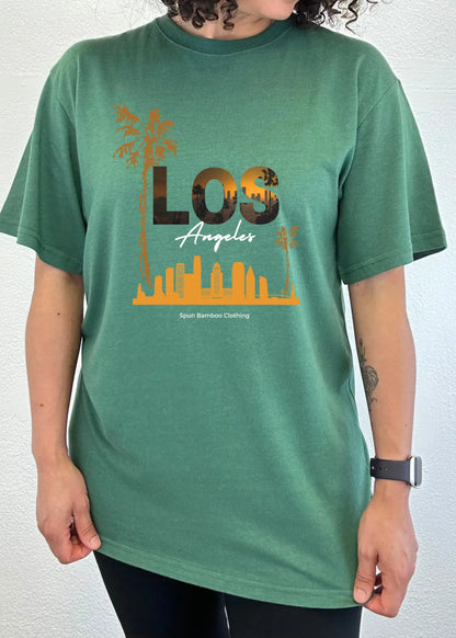 Los Angeles Unisex Bamboo Viscose/Organic Cotton Short Sleeve Graphic T-Shirt Spun Bamboo
