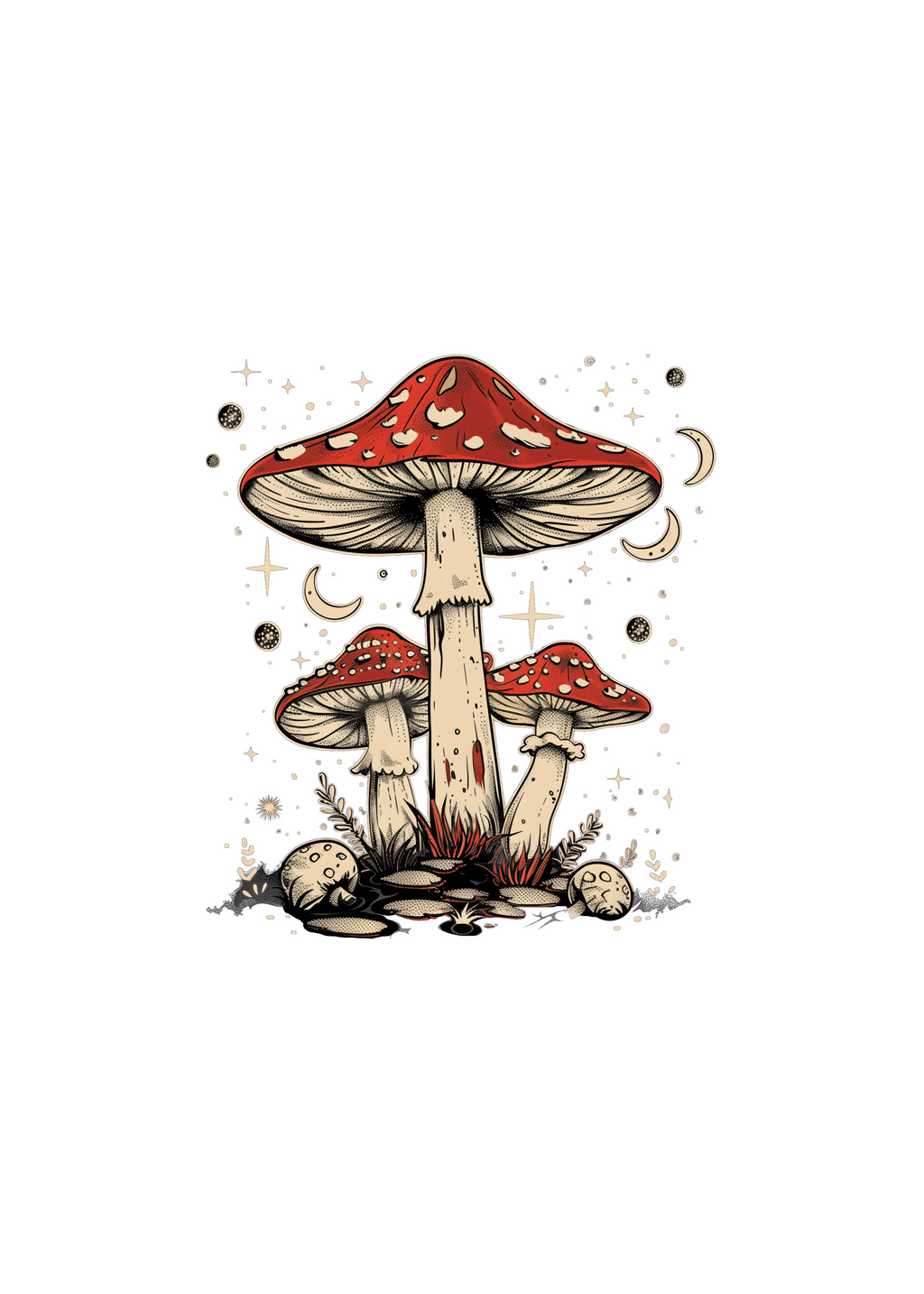 Boho Retro Hippie Mushrooms Natural Unisex Bamboo/Cotton Graphic T-Shirt Spun Bamboo