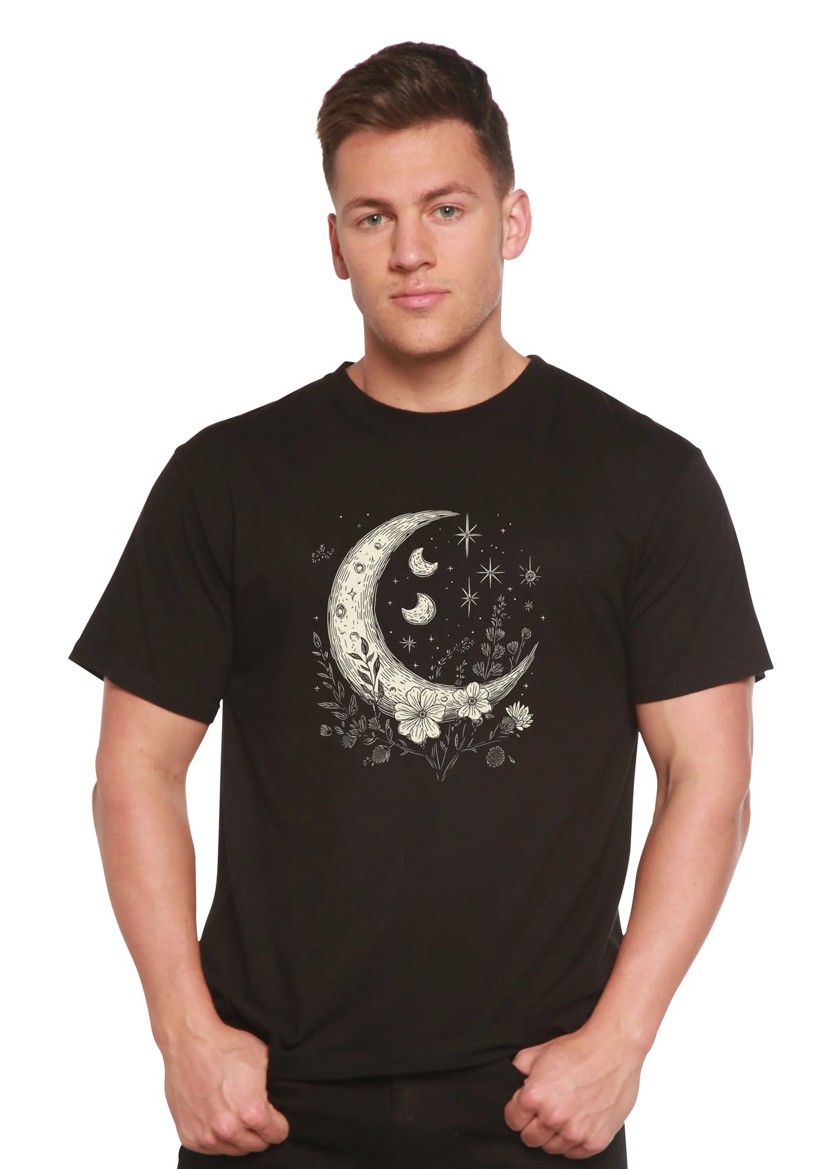 Moons and Stars Boho Flowers Vintage Unisex Bamboo/Cotton Graphic T-Shirt Spun Bamboo