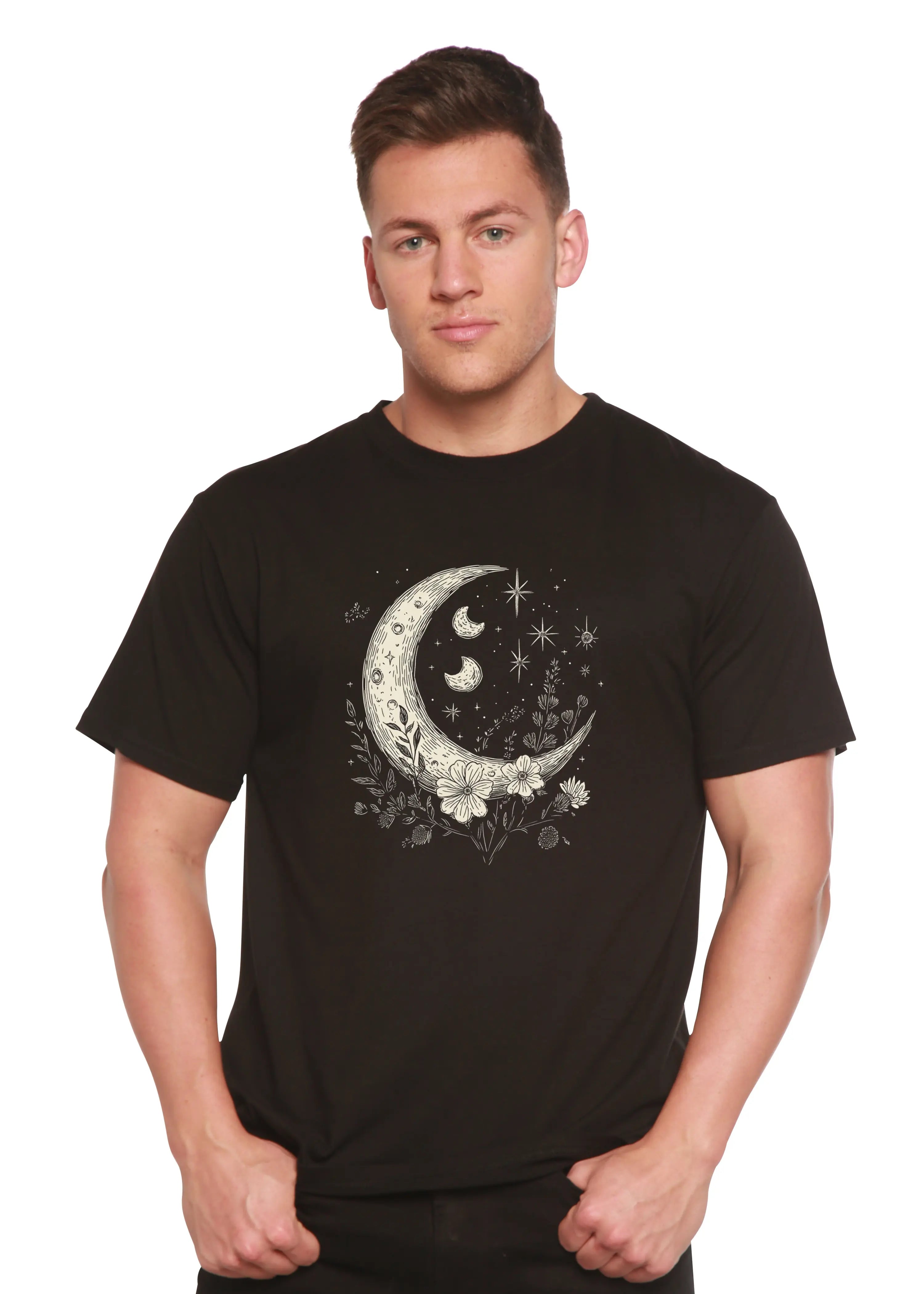 Moons and Stars Boho Flowers Vintage Unisex Bamboo/Cotton Graphic T-Shirt Spun Bamboo