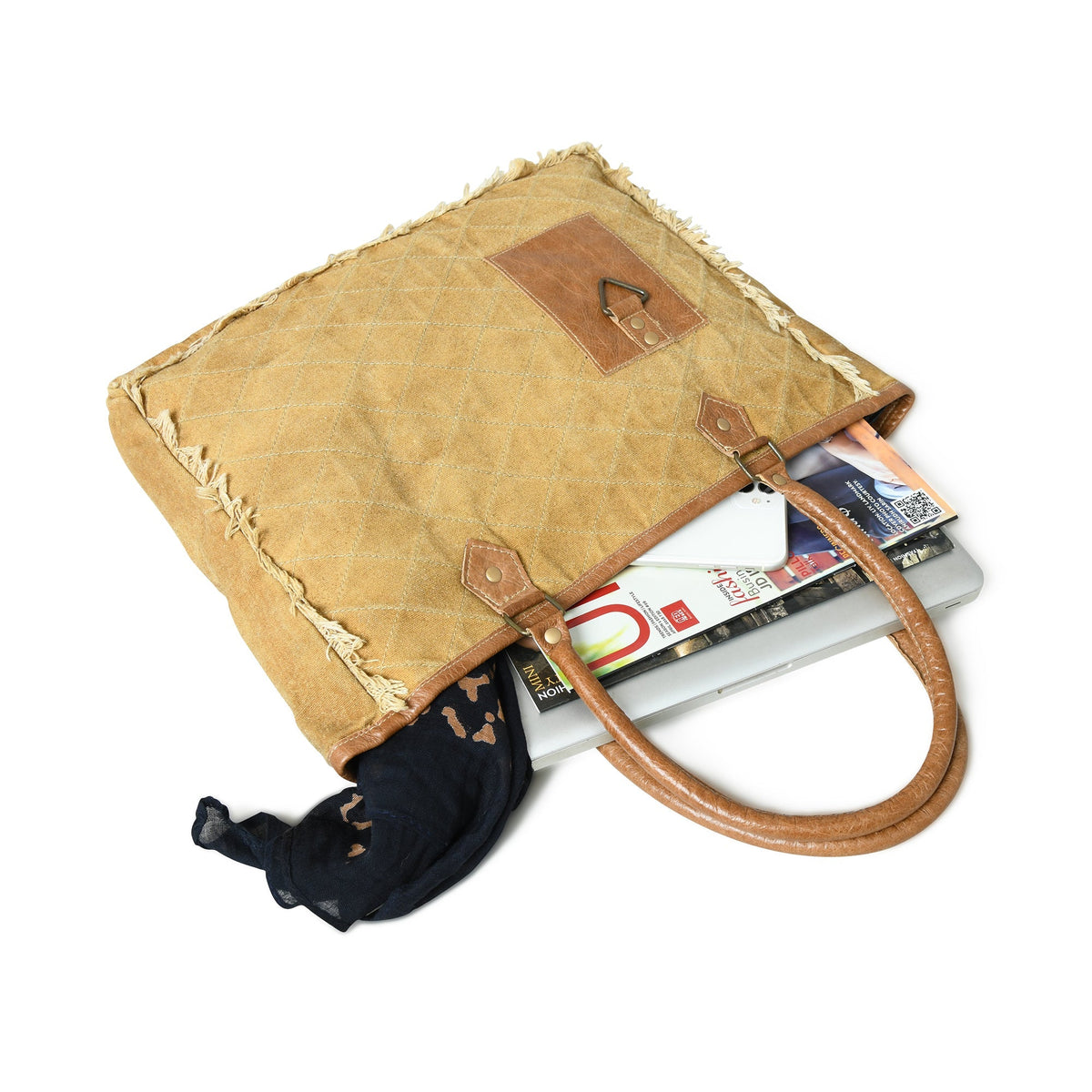 Beige Boho Chic Canvas Bag Classy Leather Bags