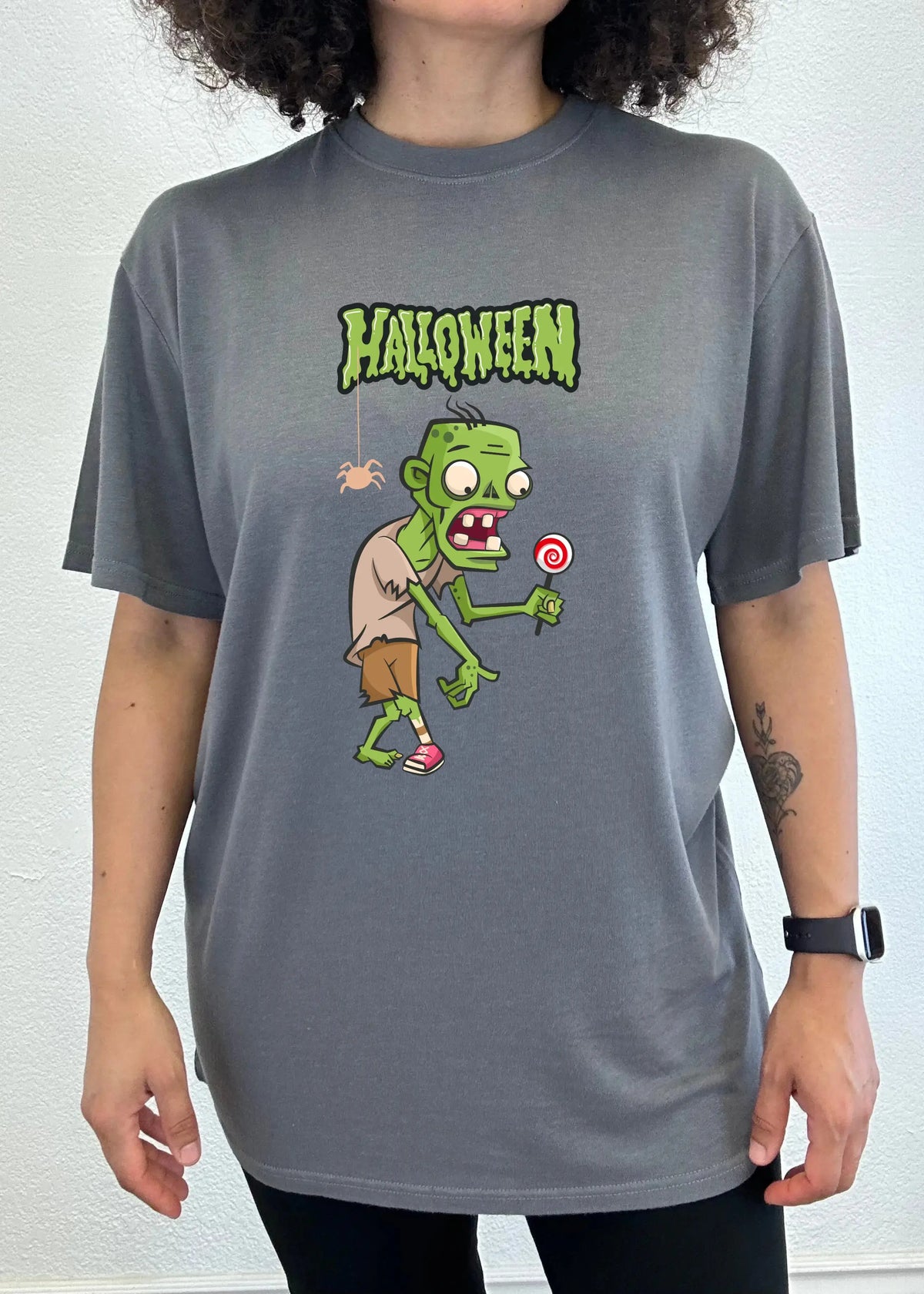 Halloween Green Monster Unisex Bamboo Viscose/Organic Cotton Short Sleeve Graphic T-Shirt Spun Bamboo