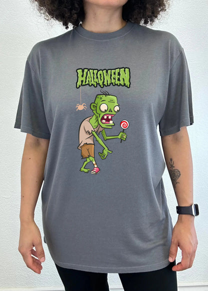 Halloween Green Monster Unisex Bamboo Viscose/Organic Cotton Short Sleeve Graphic T-Shirt Spun Bamboo