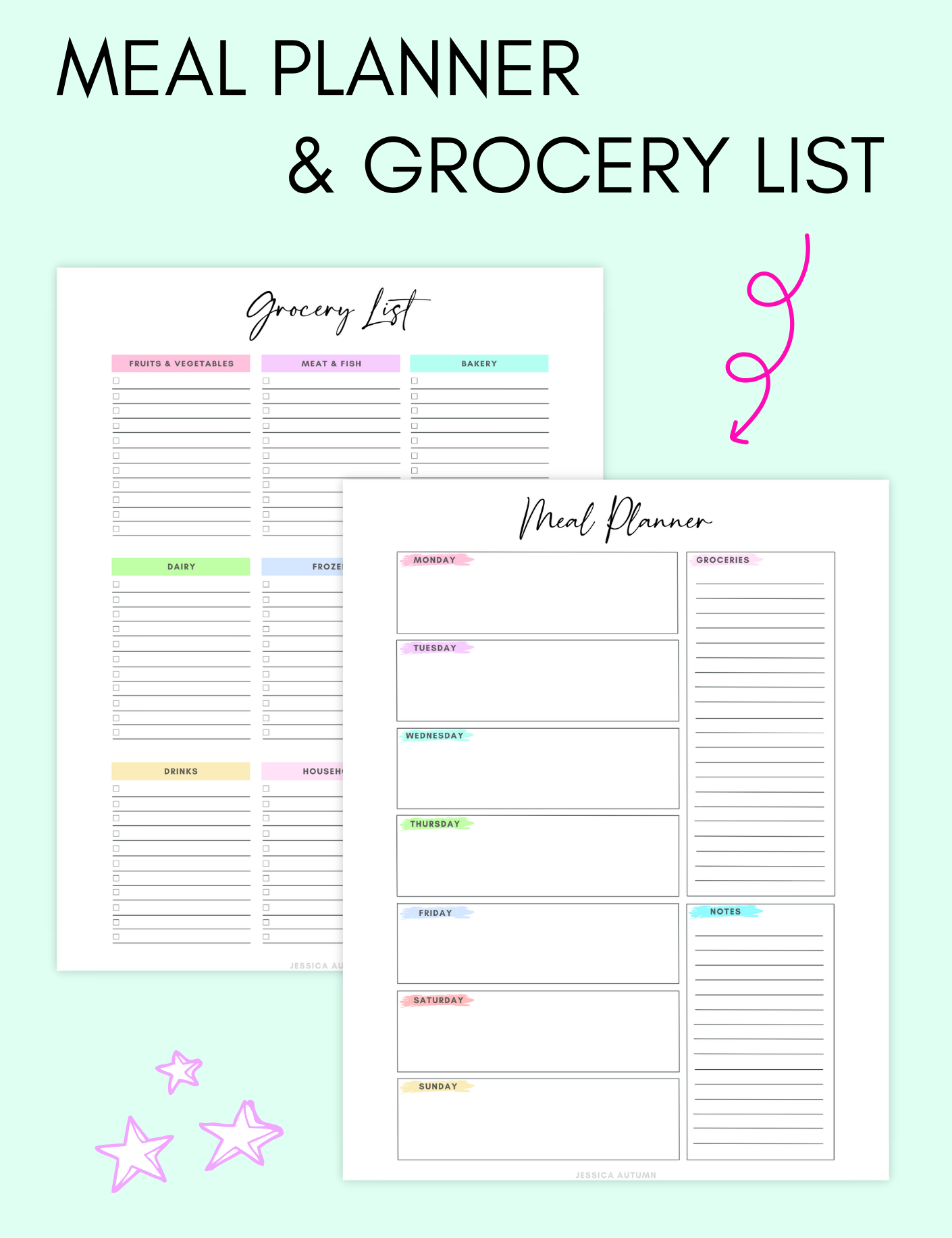 Meal Planner & Grocery List Jessica Autumn