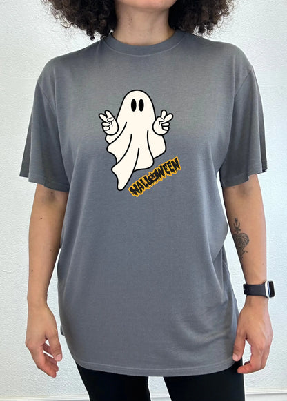Halloween Ghost Unisex Bamboo Viscose/Organic Cotton Short Sleeve Graphic T-Shirt Spun Bamboo