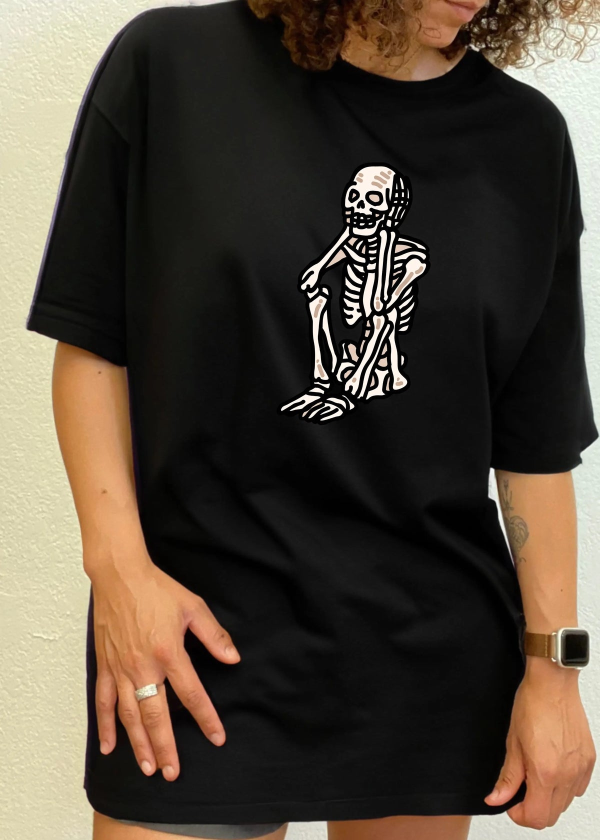 Sad Skeleton Halloween Unisex Bamboo Viscose/Organic Cotton Short Sleeve Graphic T-Shirt Spun Bamboo