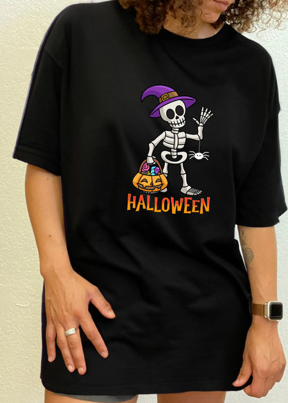 Happy Halloween Unisex Bamboo Viscose/Organic Cotton Short Sleeve Graphic T-Shirt Spun Bamboo