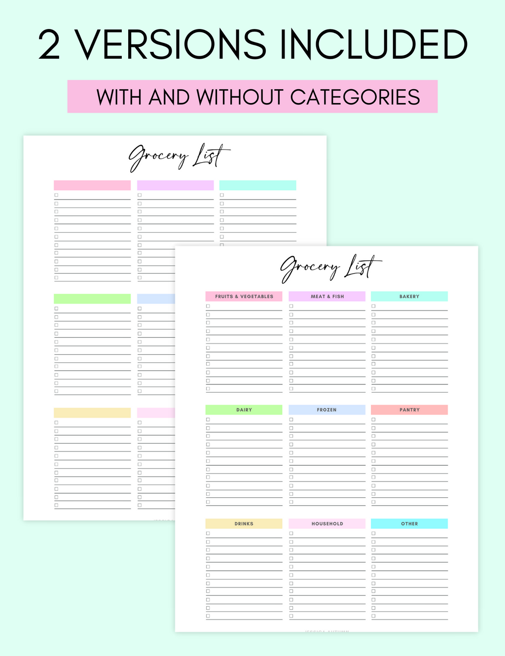 Meal Planner & Grocery List Jessica Autumn